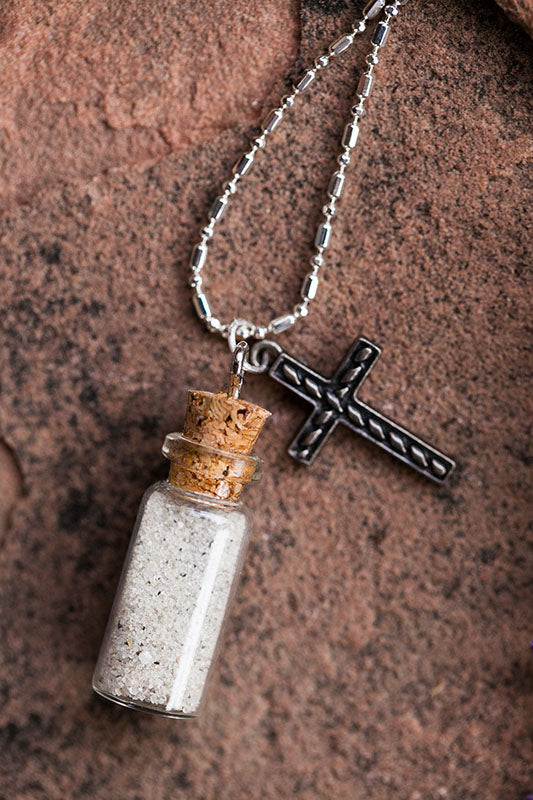 Glass Necklace Cross Vial Necklace Transparent Cross Pendant Glass